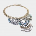 Howlite Marble Art Deco Crystal Fringe Statement Necklace